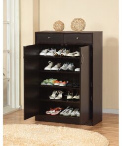 Shoe rack Modern Slim Shoe Cabinet with 2 Drawers 5-Tier Wooden Shoe Storage Cabinet - Image 3