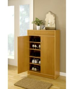 Shoe rack Modern Slim Shoe Cabinet with 2 Drawers 5-Tier Wooden Shoe Storage Cabinet