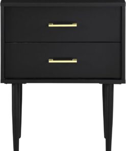 Walker Edison Modern Olivia 2 Drawer Wood Rectangle Side Table Living Room Small End Accent Table, 20 Inch, Black - Image 3