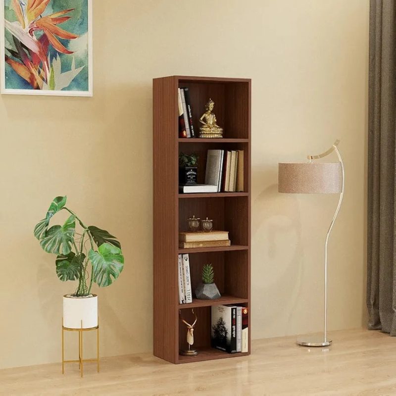 5-Shelf Narrow Bookcase Pure Mehugoni Wooden - Image 3