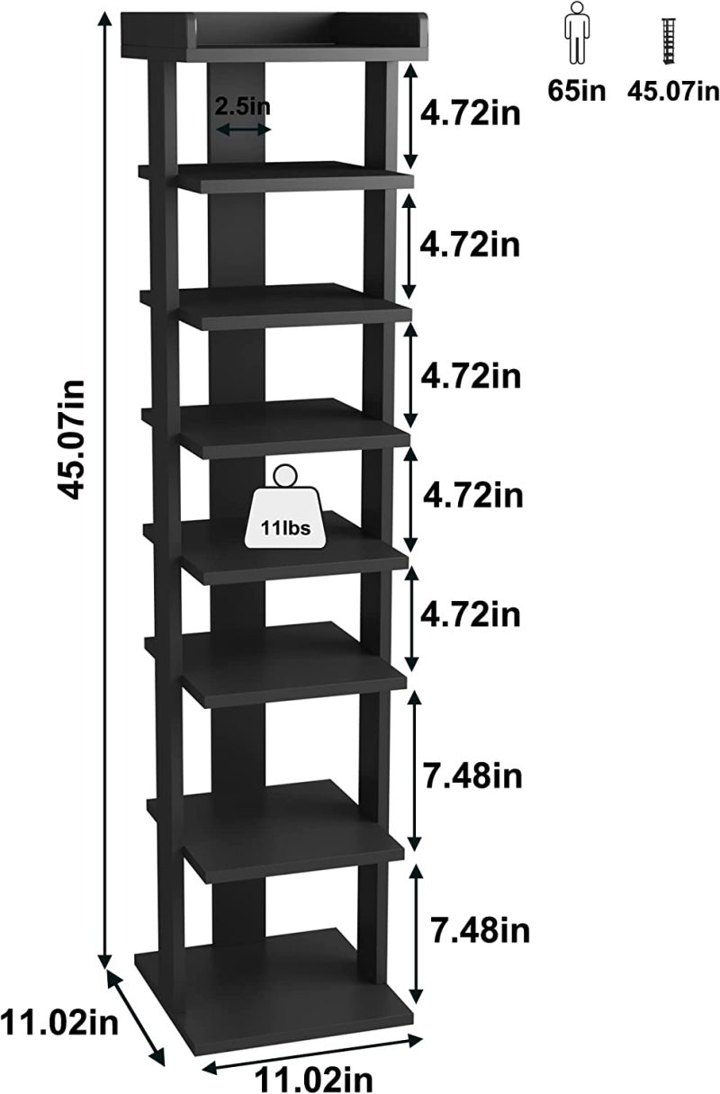 Wooden 7 Tiers Vertical Shoe Rack, Wooden Shoes Racks Organizer - Image 9