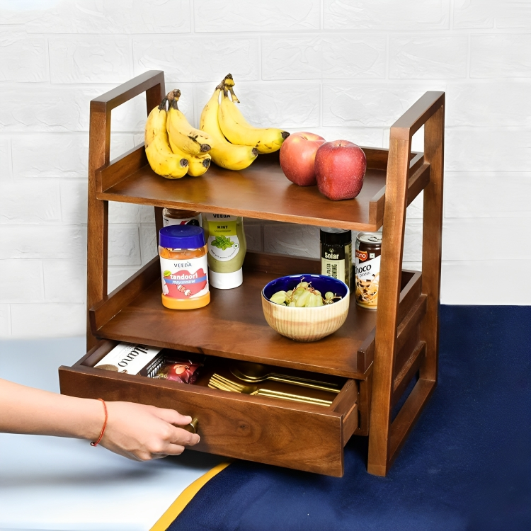 Wooden Versatile Kitchen Organizer Rack with Drawer - Image 2