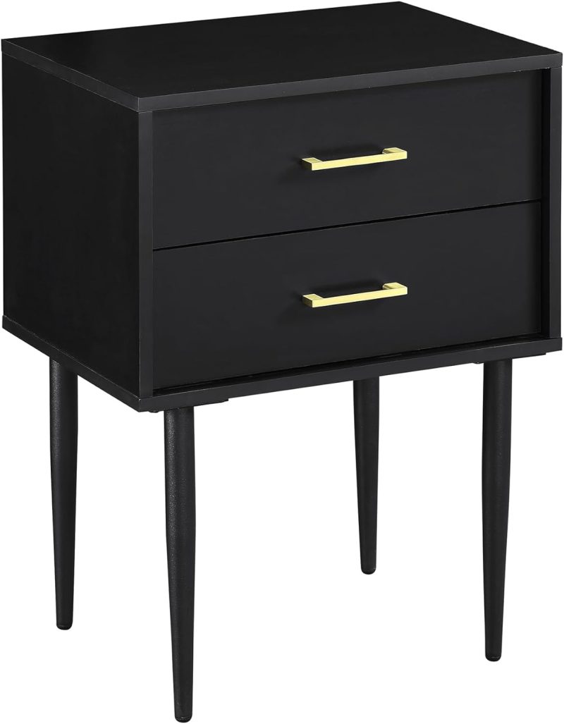 Alternative view of Walker Edison Modern Olivia 2 Drawer Wood Rectangle Side Table Living Room Small End Accent Table, 20 Inch, Black