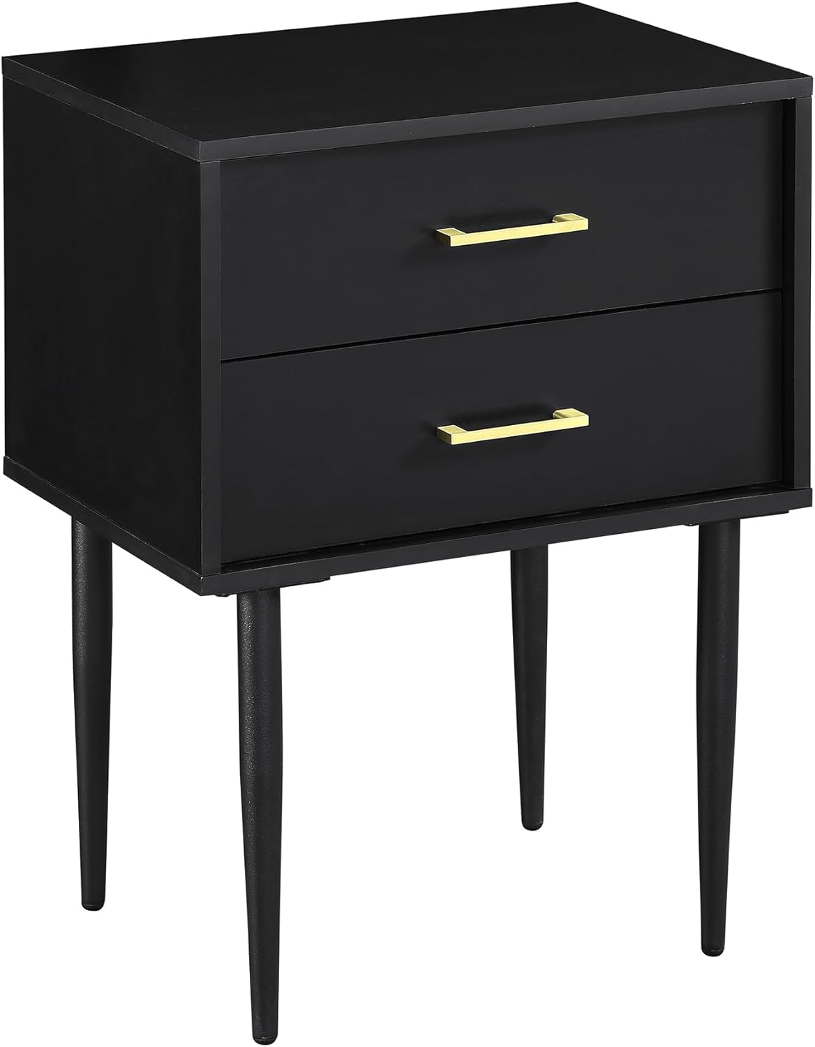 Walker Edison Modern Olivia 2 Drawer Wood Rectangle Side Table Living Room Small End Accent Table, 20 Inch, Black - Image 2