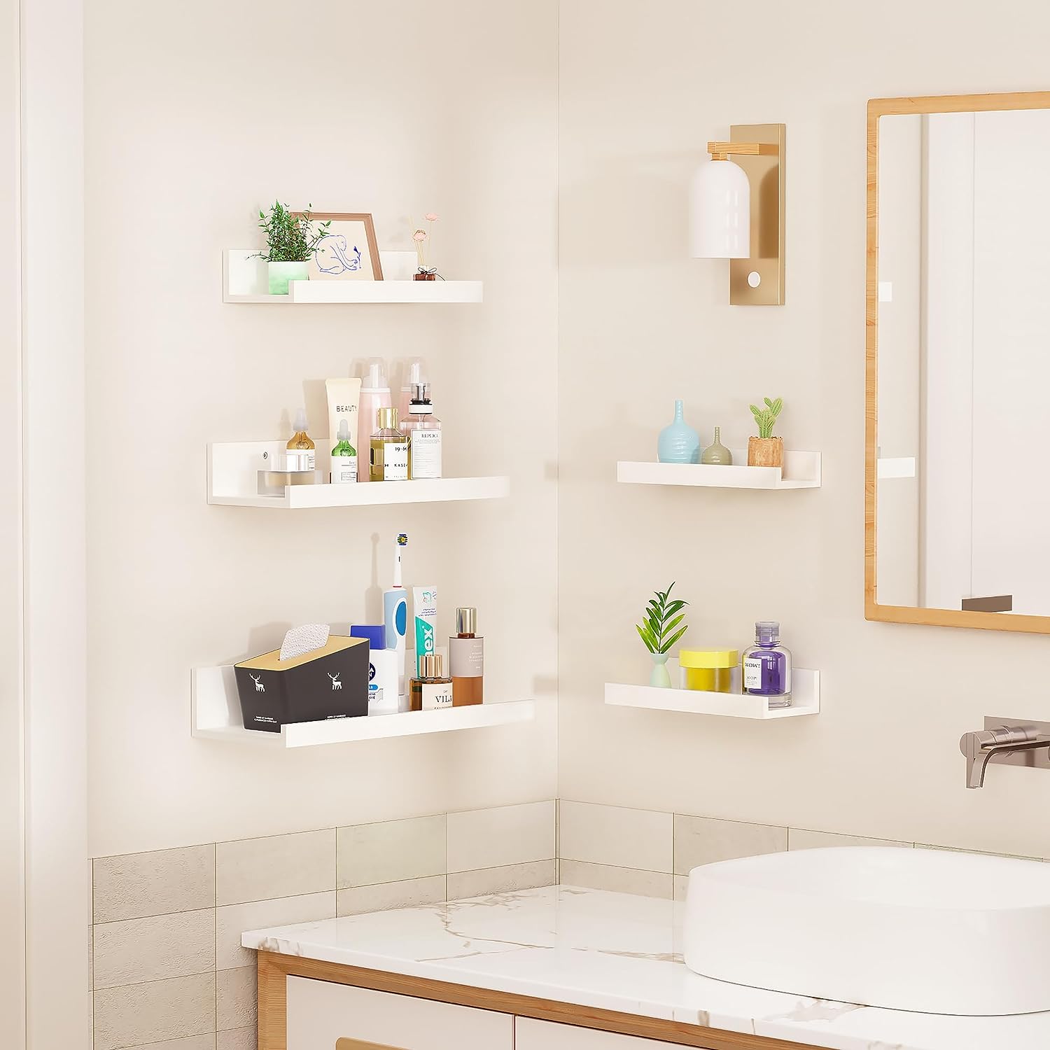 Wall Mounted Wood Shelves for Bedroom, Living Room, Bathroom, Kitchen, Small Picture Ledge Shelves - Image 4