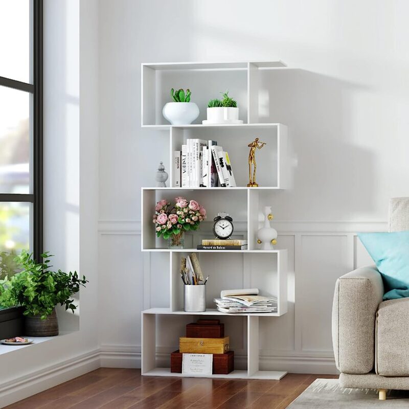 Alternative view of Function Home 5-Tier Bookshelf, Wooden S-Shaped Bookcase,