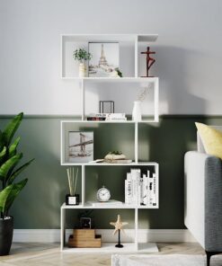 Function Home 5-Tier Bookshelf, Wooden S-Shaped Bookcase, - Image 6