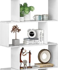 Function Home 5-Tier Bookshelf, Wooden S-Shaped Bookcase, - Image 7