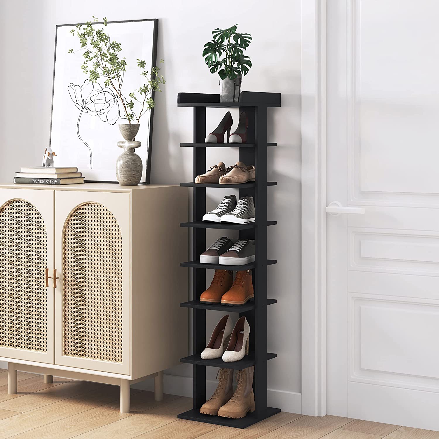 Wooden 7 Tiers Vertical Shoe Rack, Wooden Shoes Racks Organizer - Image 4