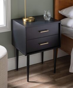 Walker Edison Modern Olivia 2 Drawer Wood Rectangle Side Table Living Room Small End Accent Table, 20 Inch, Black