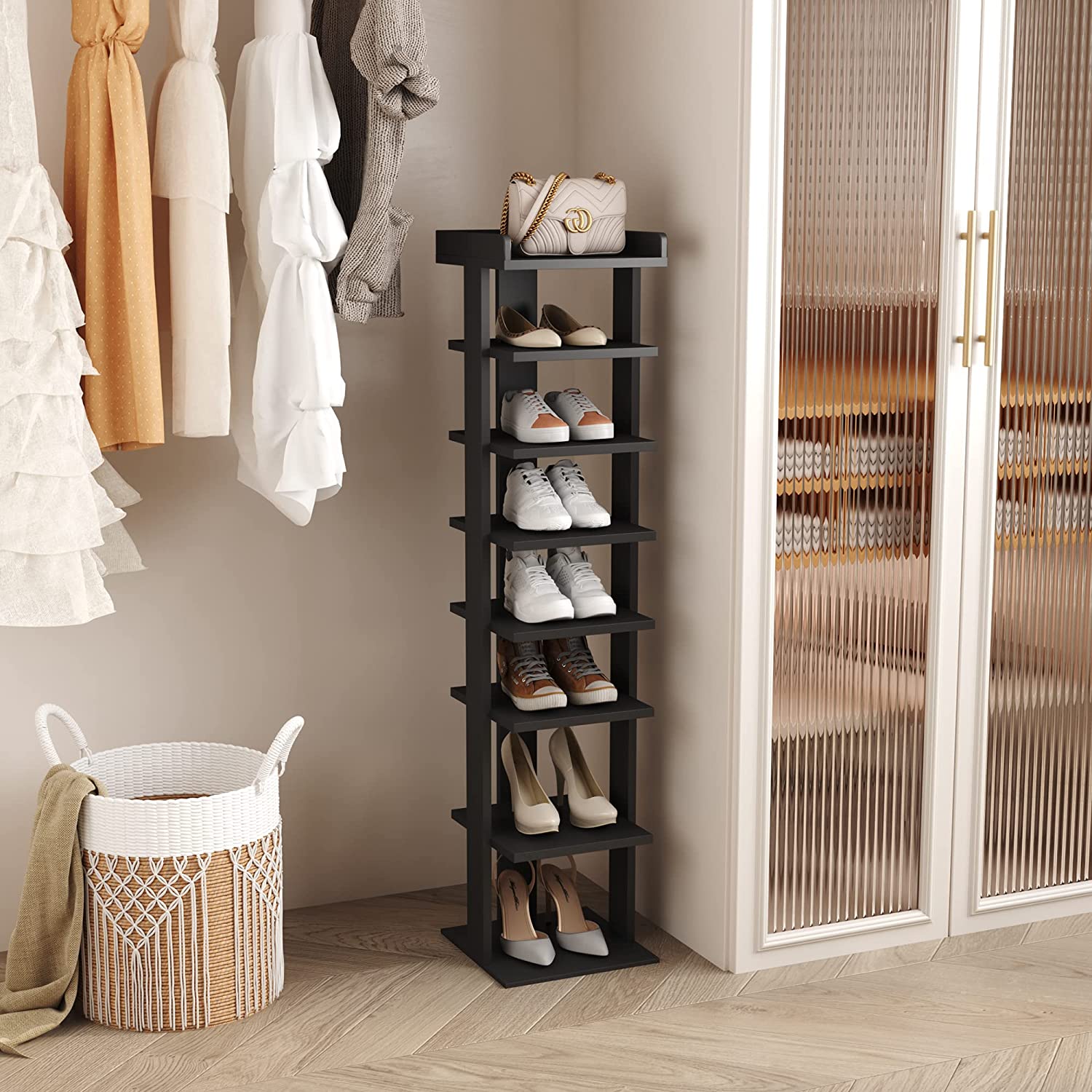Wooden 7 Tiers Vertical Shoe Rack, Wooden Shoes Racks Organizer - Image 8