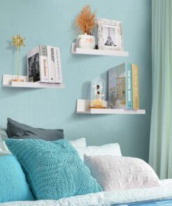 Wall Mounted Wood Shelves for Bedroom, Living Room, Bathroom, Kitchen, Small Picture Ledge Shelves