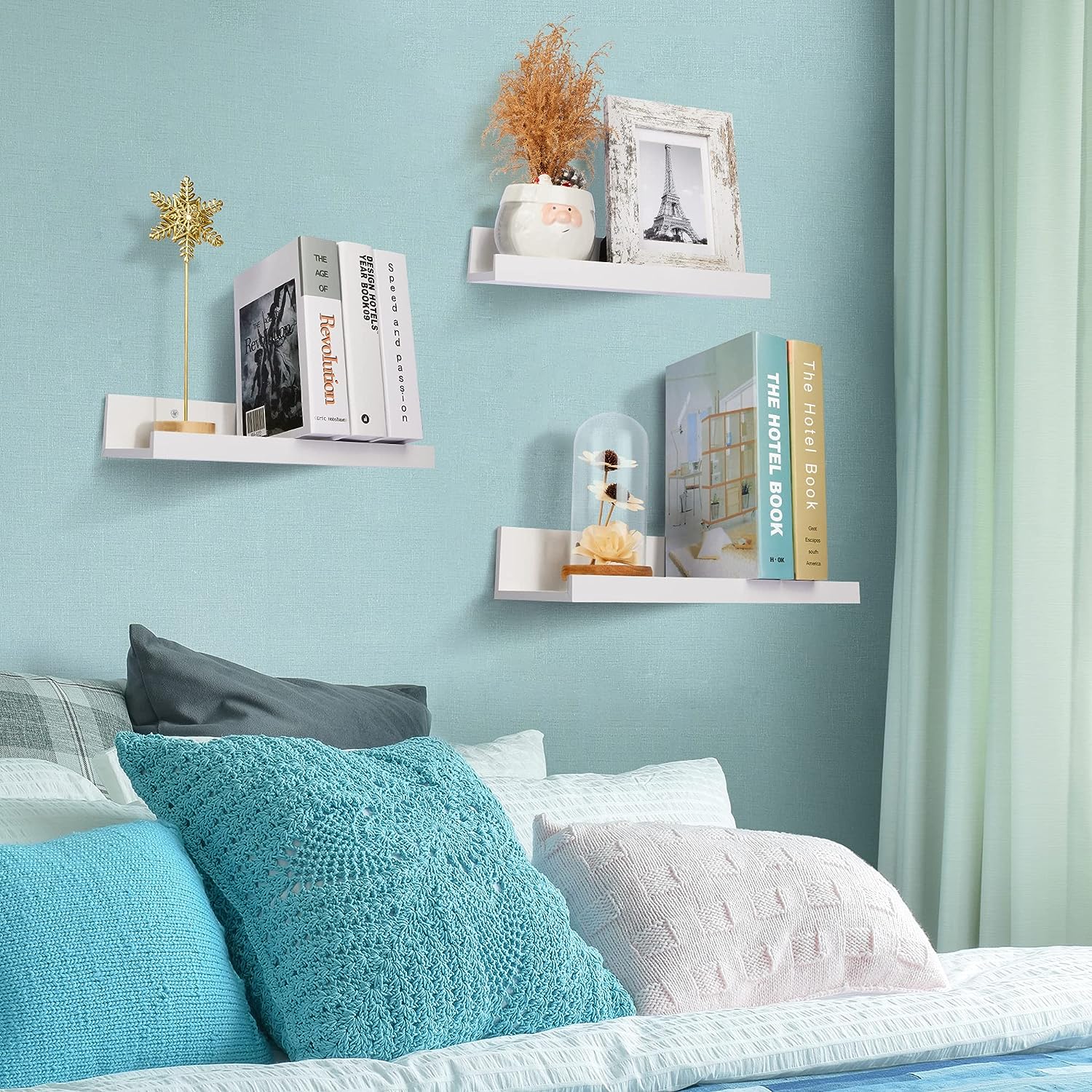 Wall Mounted Wood Shelves for Bedroom, Living Room, Bathroom, Kitchen, Small Picture Ledge Shelves