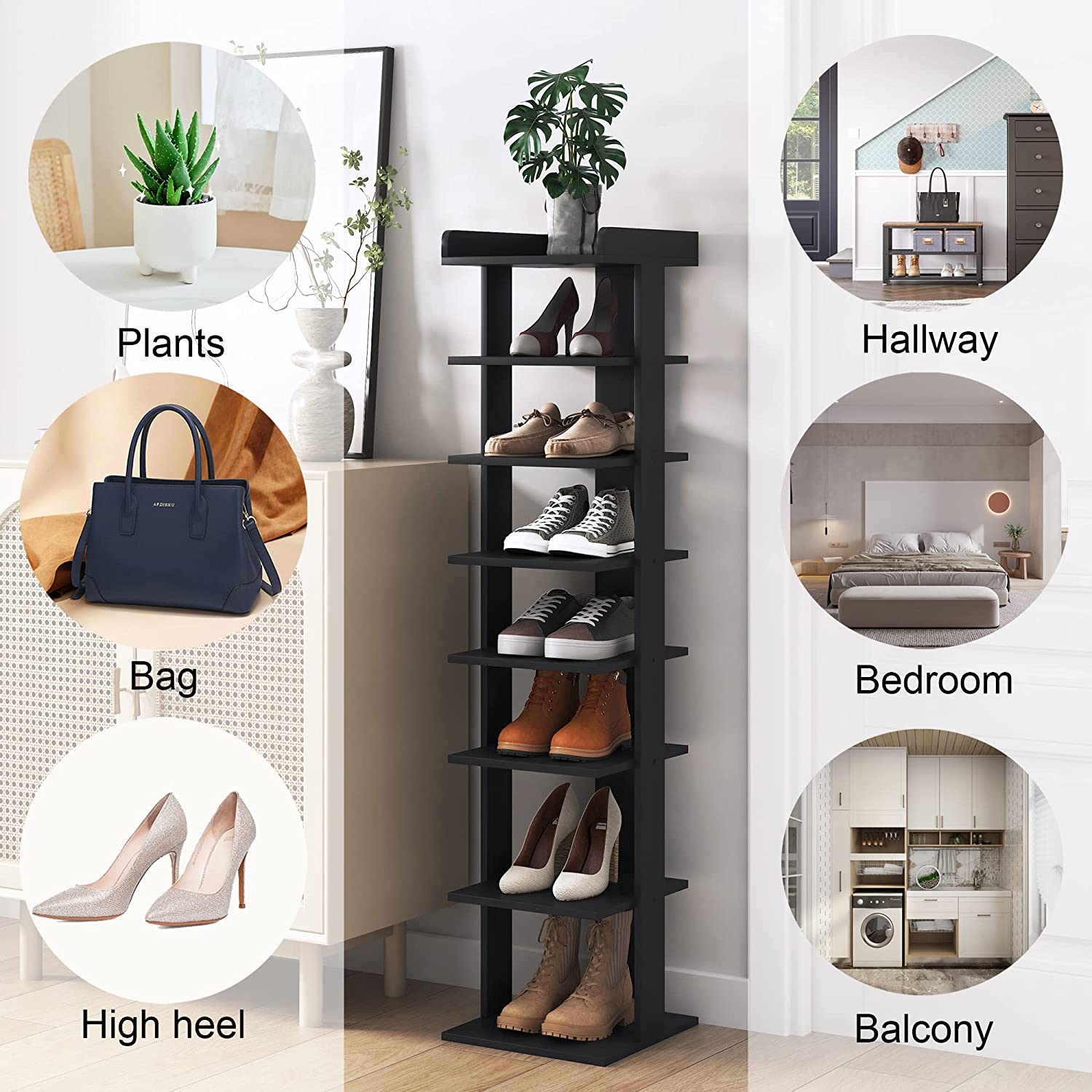 Wooden 7 Tiers Vertical Shoe Rack, Wooden Shoes Racks Organizer - Image 3