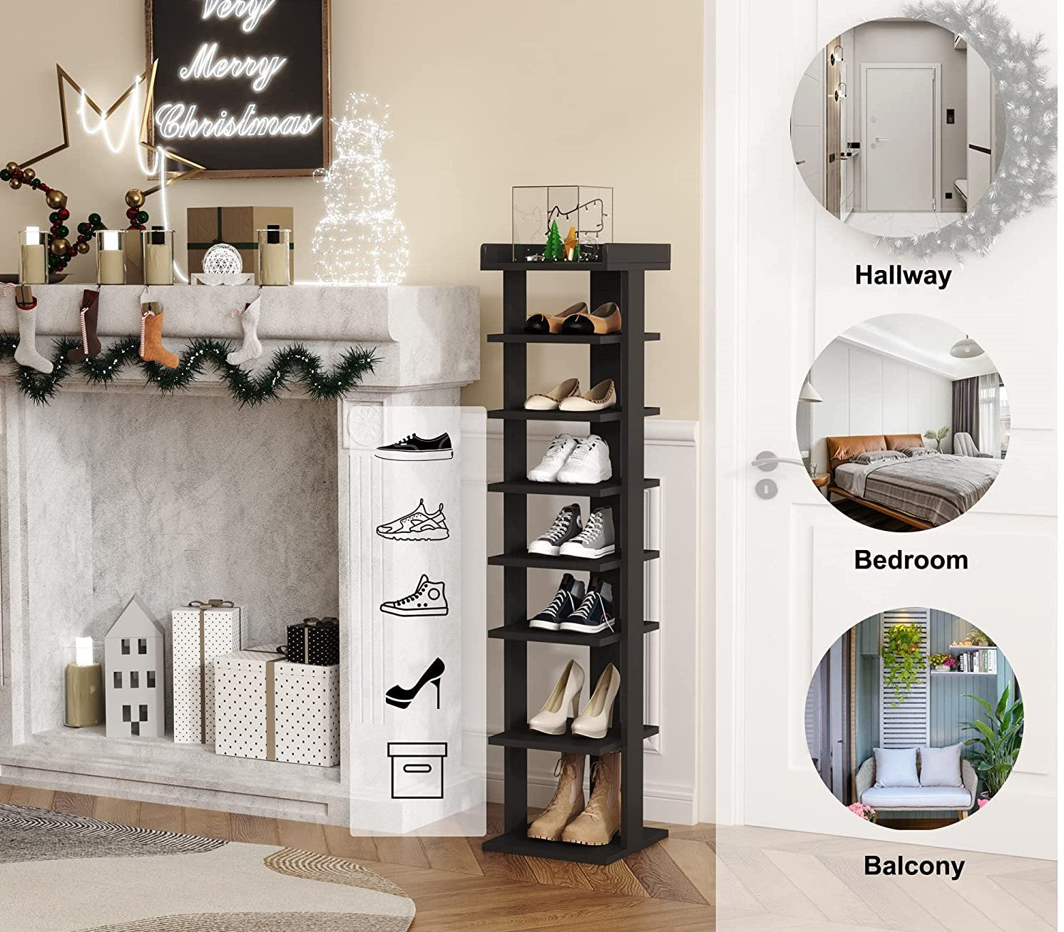 Wooden 7 Tiers Vertical Shoe Rack, Wooden Shoes Racks Organizer - Image 5