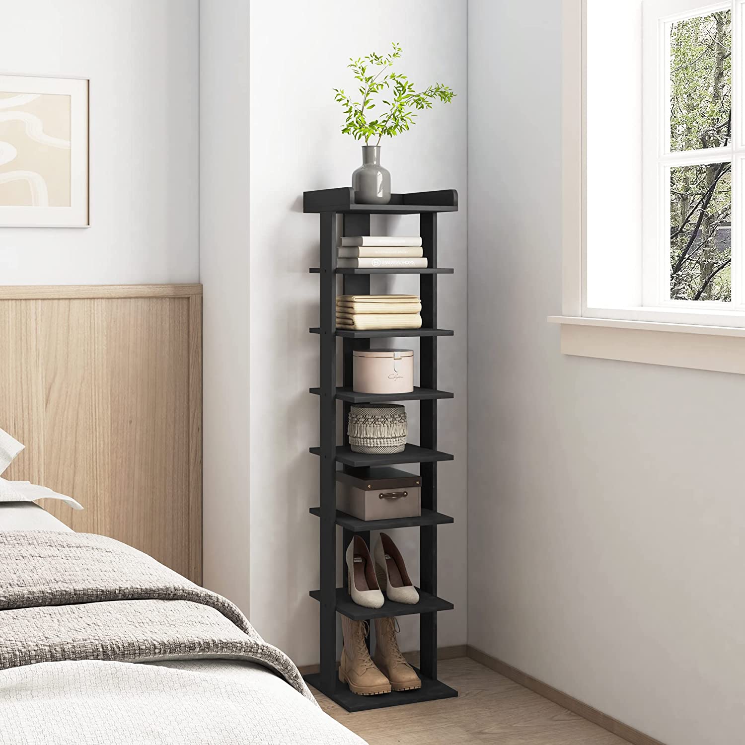 Wooden 7 Tiers Vertical Shoe Rack, Wooden Shoes Racks Organizer - Image 10