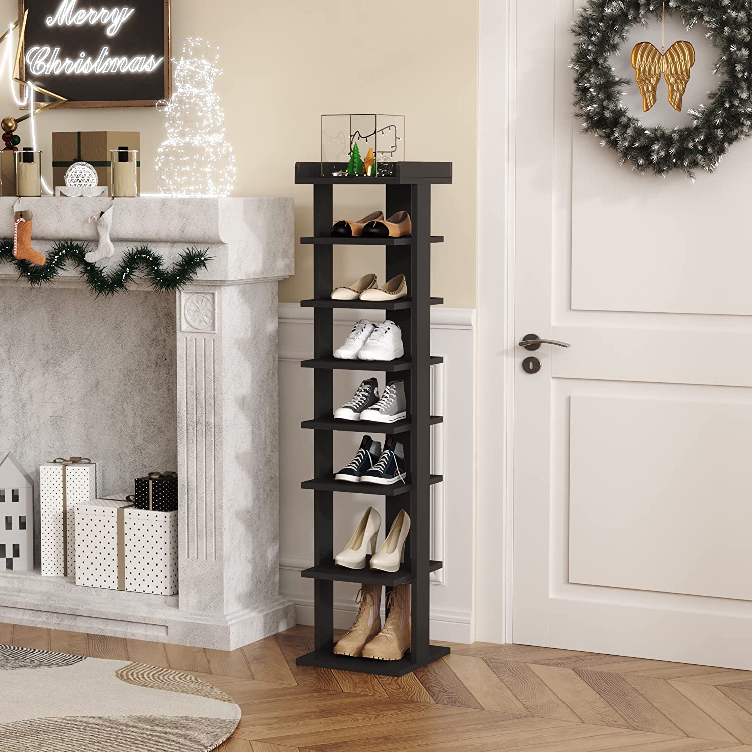 Wooden 7 Tiers Vertical Shoe Rack, Wooden Shoes Racks Organizer - Image 2