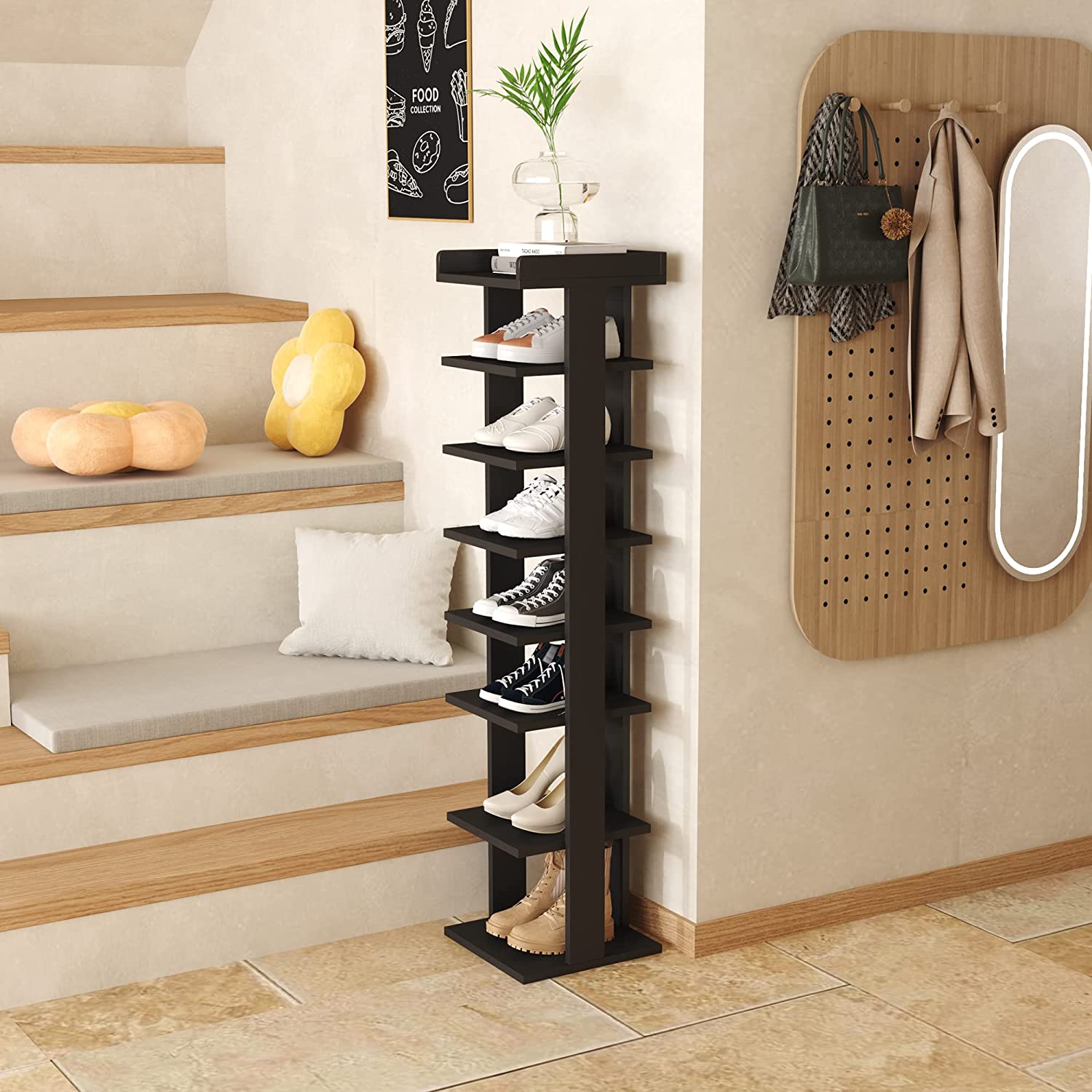Wooden 7 Tiers Vertical Shoe Rack, Wooden Shoes Racks Organizer - Image 7