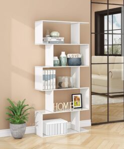Function Home 5-Tier Bookshelf, Wooden S-Shaped Bookcase, - Image 8