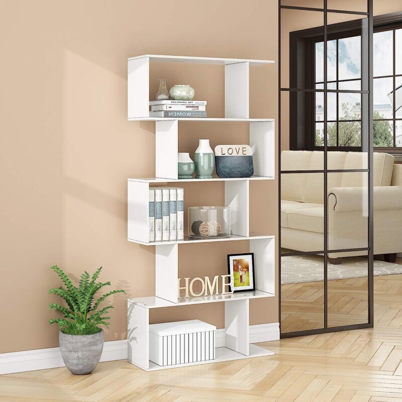 Function Home 5-Tier Bookshelf, Wooden S-Shaped Bookcase, - Image 8