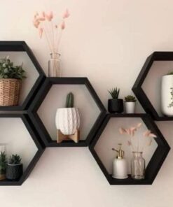 Wooden 5 pics Hexagon Wall Shelf