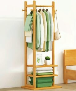 Single Clothes Stand with 2 Shelves and Hooks – Ideal for Bedrooms
