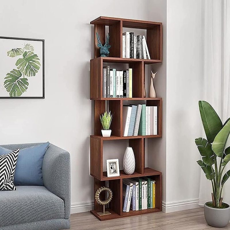 Alternative view of Function Home 5-Tier Bookshelf, Wooden S-Shaped Bookcase,