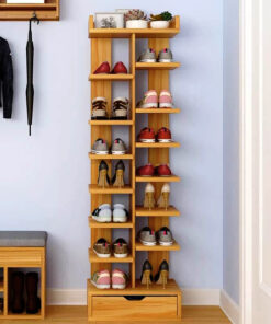 Alternative view of Double Row Wooden Shoe Rack With Box / Slippers Storage Shelves Organizer