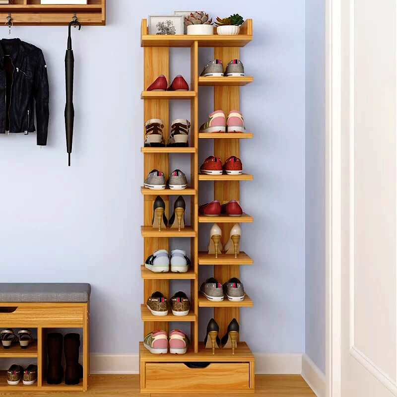 Double Row Wooden Shoe Rack With Box / Slippers Storage Shelves Organizer - Image 2