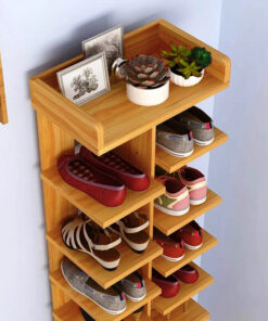 Double Row Wooden Shoe Rack With Box / Slippers Storage Shelves Organizer - Image 3