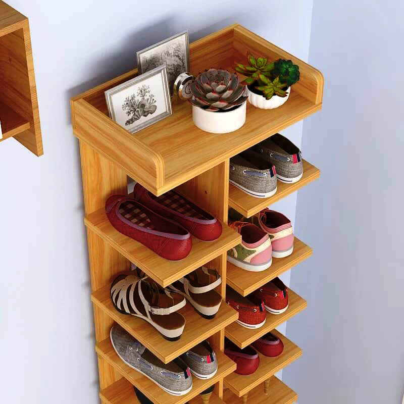 Double Row Wooden Shoe Rack With Box / Slippers Storage Shelves Organizer - Image 3