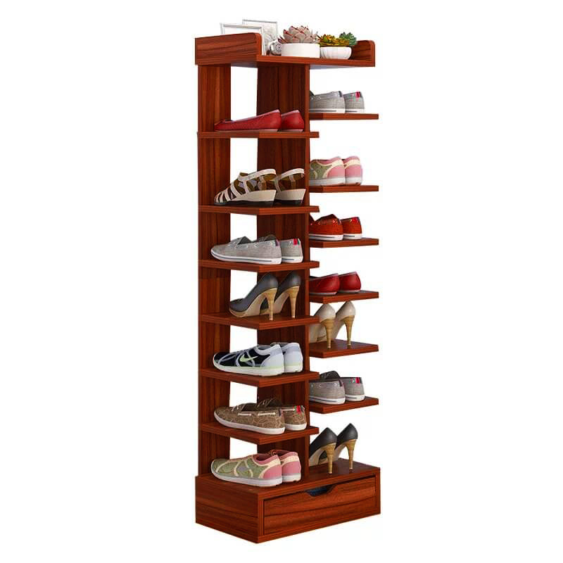 Double Row Wooden Shoe Rack With Box / Slippers Storage Shelves Organizer - Image 4