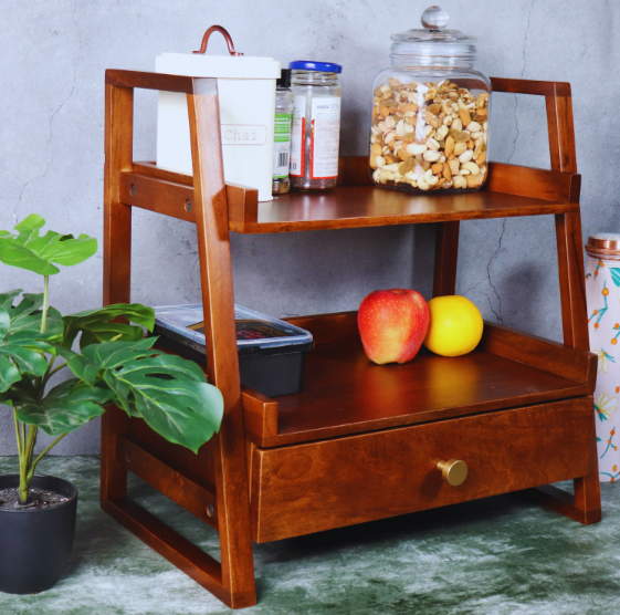 Wooden Versatile Kitchen Organizer Rack with Drawer - Image 11
