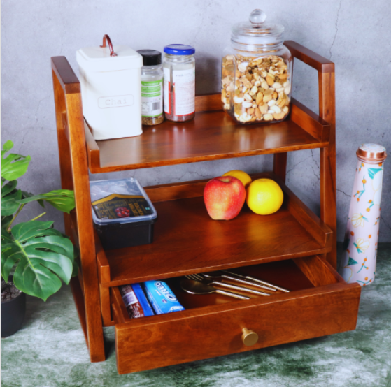 Wooden Versatile Kitchen Organizer Rack with Drawer - Image 4