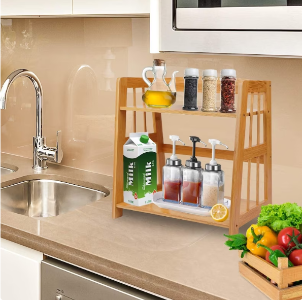 Wooden Desk Storage Organizer, Kitchen Spice Rack, Plant Stand Rack Bathroom Storage Tower, Display Shelf Multipurpose Bookshelf for Office - Image 3