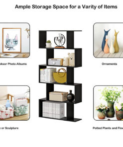Function Home 5-Tier Bookshelf, Wooden S-Shaped Bookcase, - Image 4