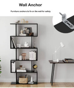 Function Home 5-Tier Bookshelf, Wooden S-Shaped Bookcase, - Image 5