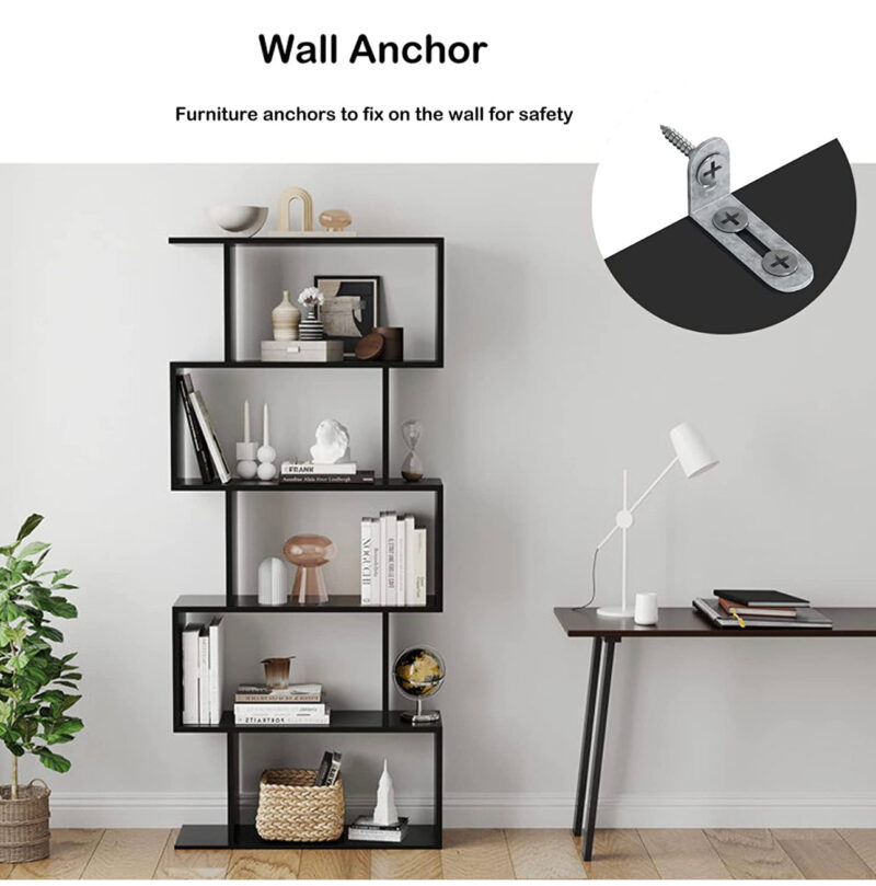 Function Home 5-Tier Bookshelf, Wooden S-Shaped Bookcase, - Image 5