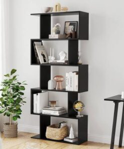 Function Home 5-Tier Bookshelf, Wooden S-Shaped Bookcase,