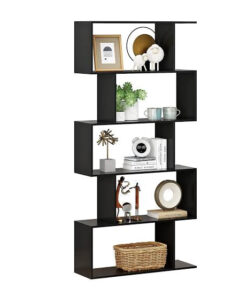 Function Home 5-Tier Bookshelf, Wooden S-Shaped Bookcase, - Image 3