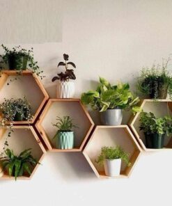Alternative view of Wooden 5 pics Hexagon Wall Shelf