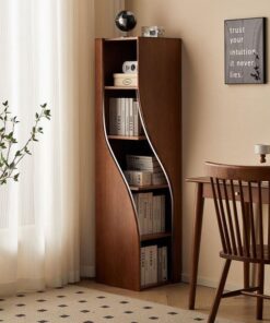 Wooden Bookcase Space Saving Storage Shelf for Living Room Study Office 5 Third Freestanding Bookcase Stackable Modern Library Tall Corner Bookcase