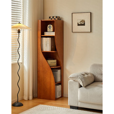 Wooden Bookcase Space Saving Storage Shelf for Living Room Study Office 5 Third Freestanding Bookcase Stackable Modern Library Tall Corner Bookcase - Image 2